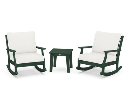 POLYWOOD® Braxton 3-Piece Deep Seating Rocker Set in Green / Natural Linen