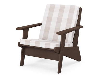 POLYWOOD® Riviera Modern Lounge Chair in Mahogany / Buffalo Plaid Dune Burlap