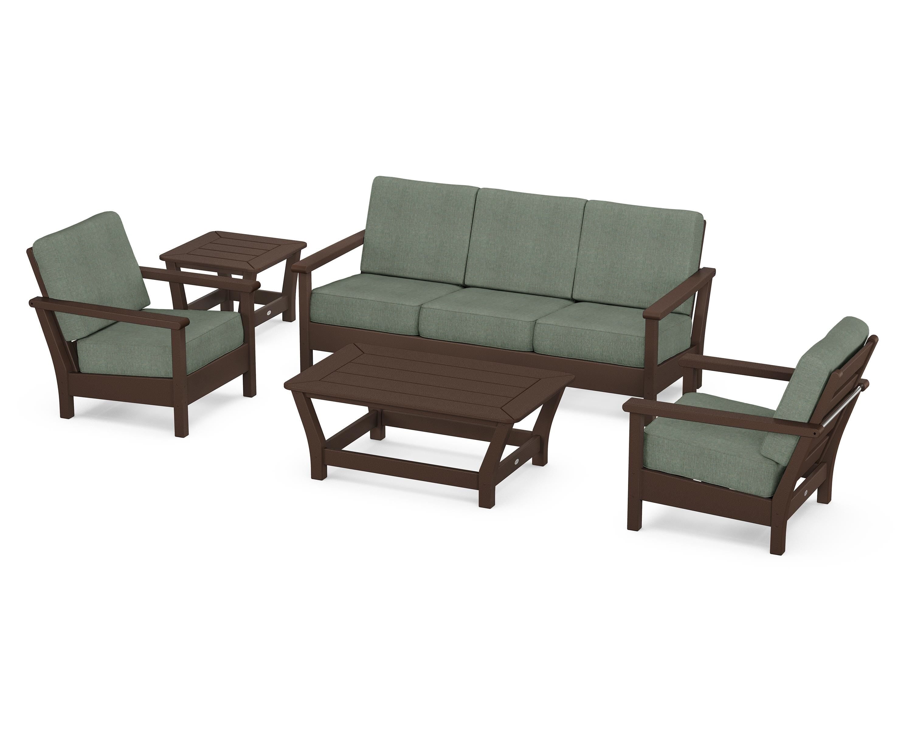 POLYWOOD® Harbour 5-Piece Deep Seating Set in Mahogany / Cast Sage