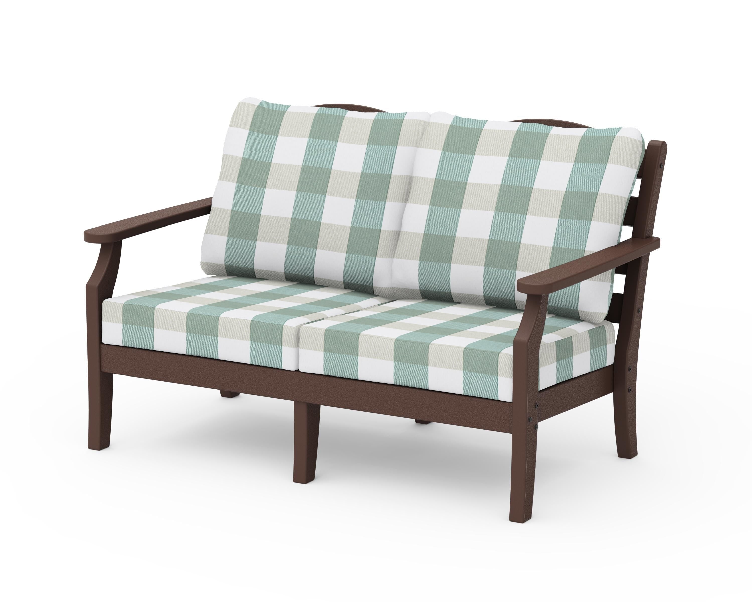 Draper James™ by  POLYWOOD® Savannah Deep Seating Loveseat in Mahogany / Buffalo Plaid Glacier Spa