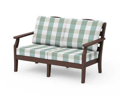 Draper James™ by  POLYWOOD® Savannah Deep Seating Loveseat in Mahogany / Buffalo Plaid Glacier Spa