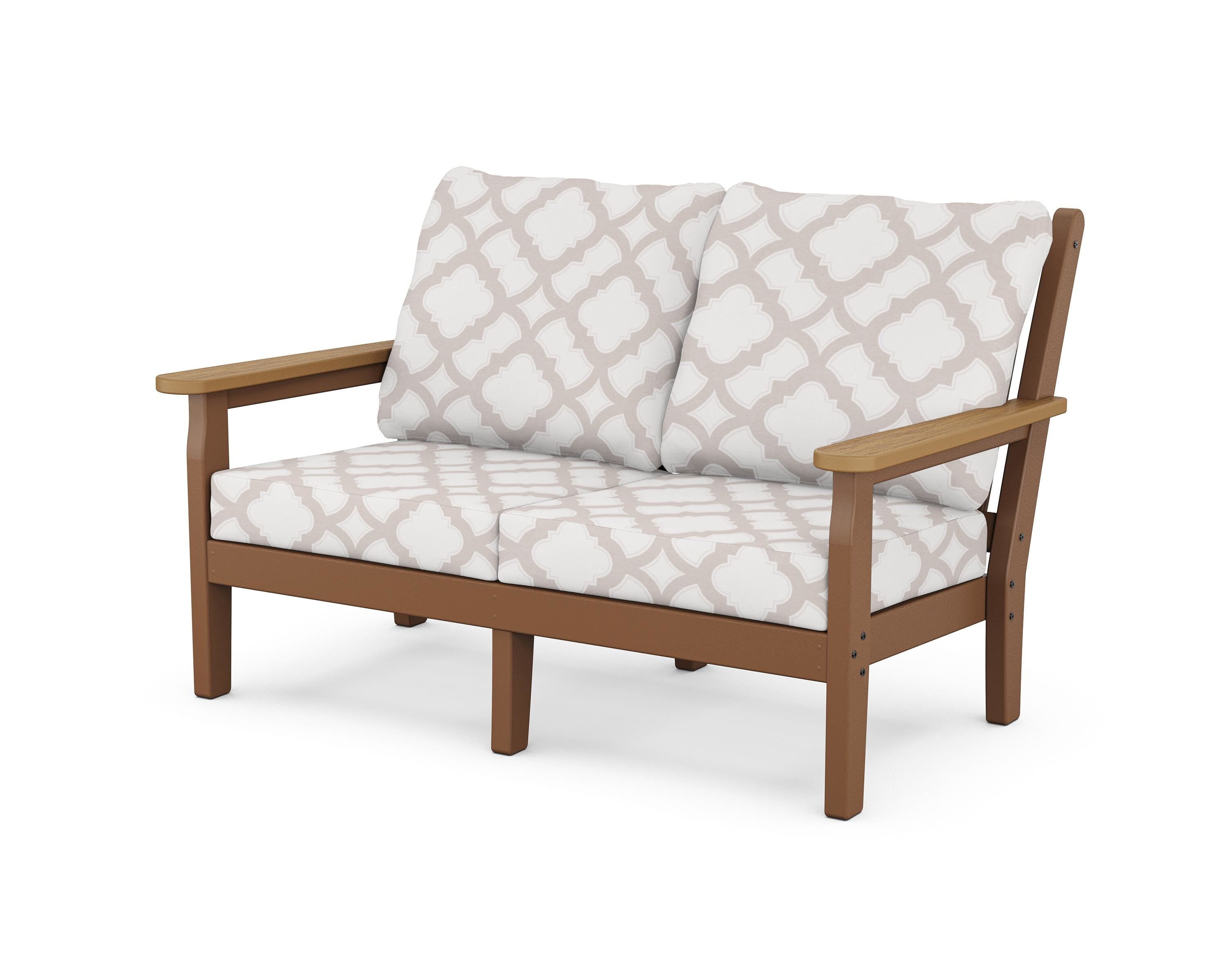 POLYWOOD® Chippendale Deep Seating Loveseat in Teak / Natural / Trellis Dune Burlap