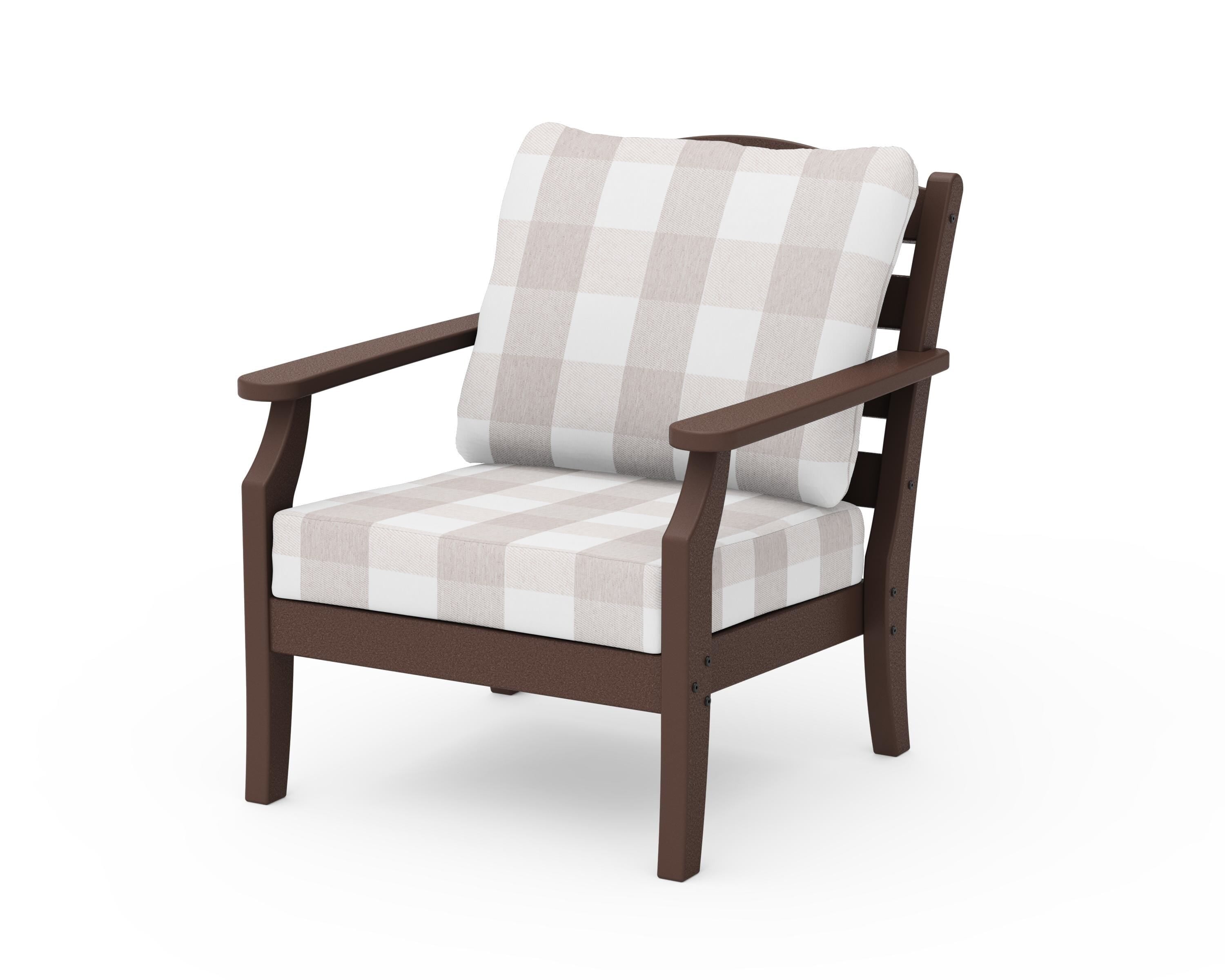 Draper James™ by  POLYWOOD® Savannah Deep Seating Chair in Mahogany / Buffalo Plaid Dune Burlap