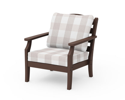 Draper James™ by  POLYWOOD® Savannah Deep Seating Chair in Mahogany / Buffalo Plaid Dune Burlap