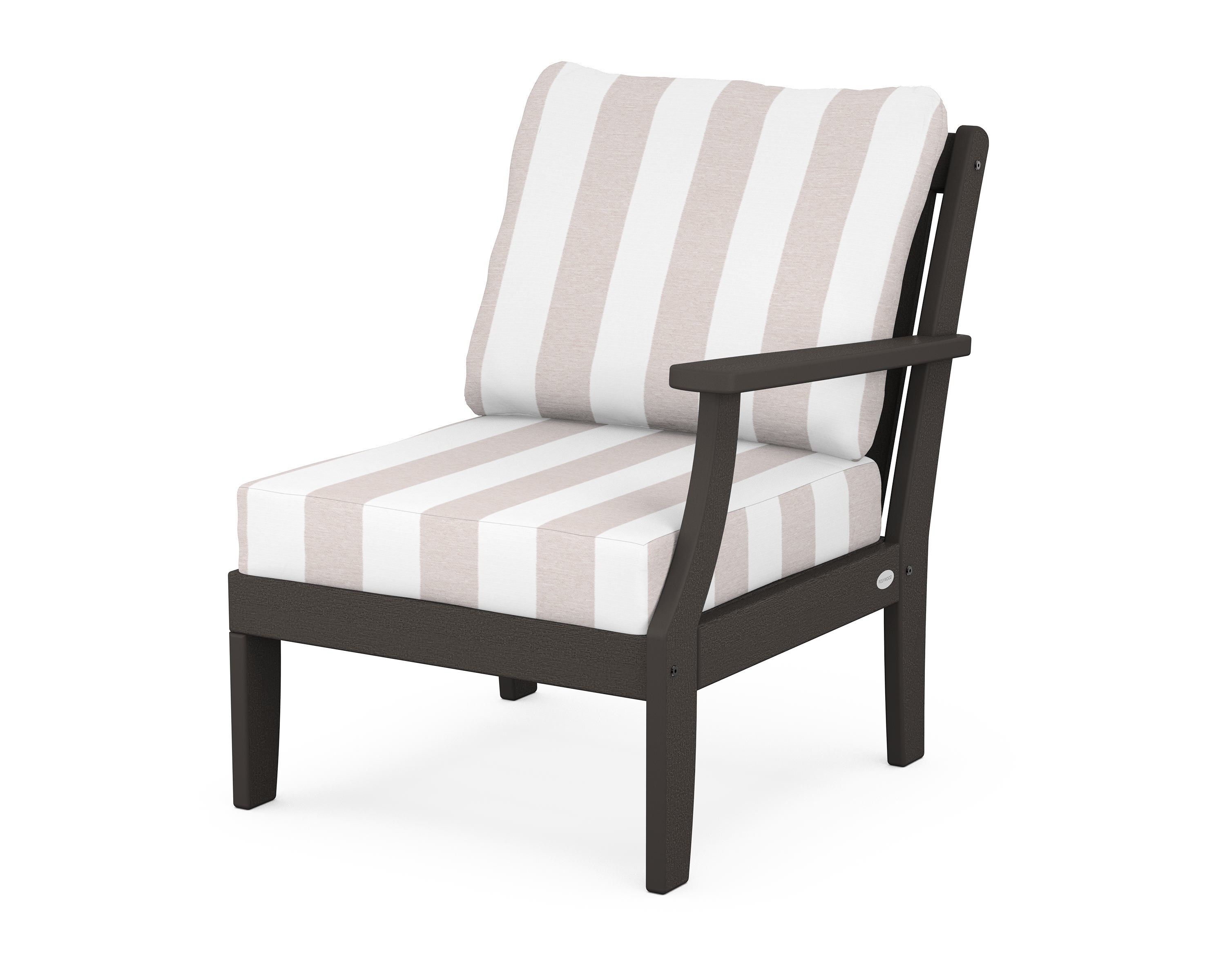 POLYWOOD® Braxton Modular Right Arm Chair in Vintage Coffee / Cabana Stripe Dune Burlap