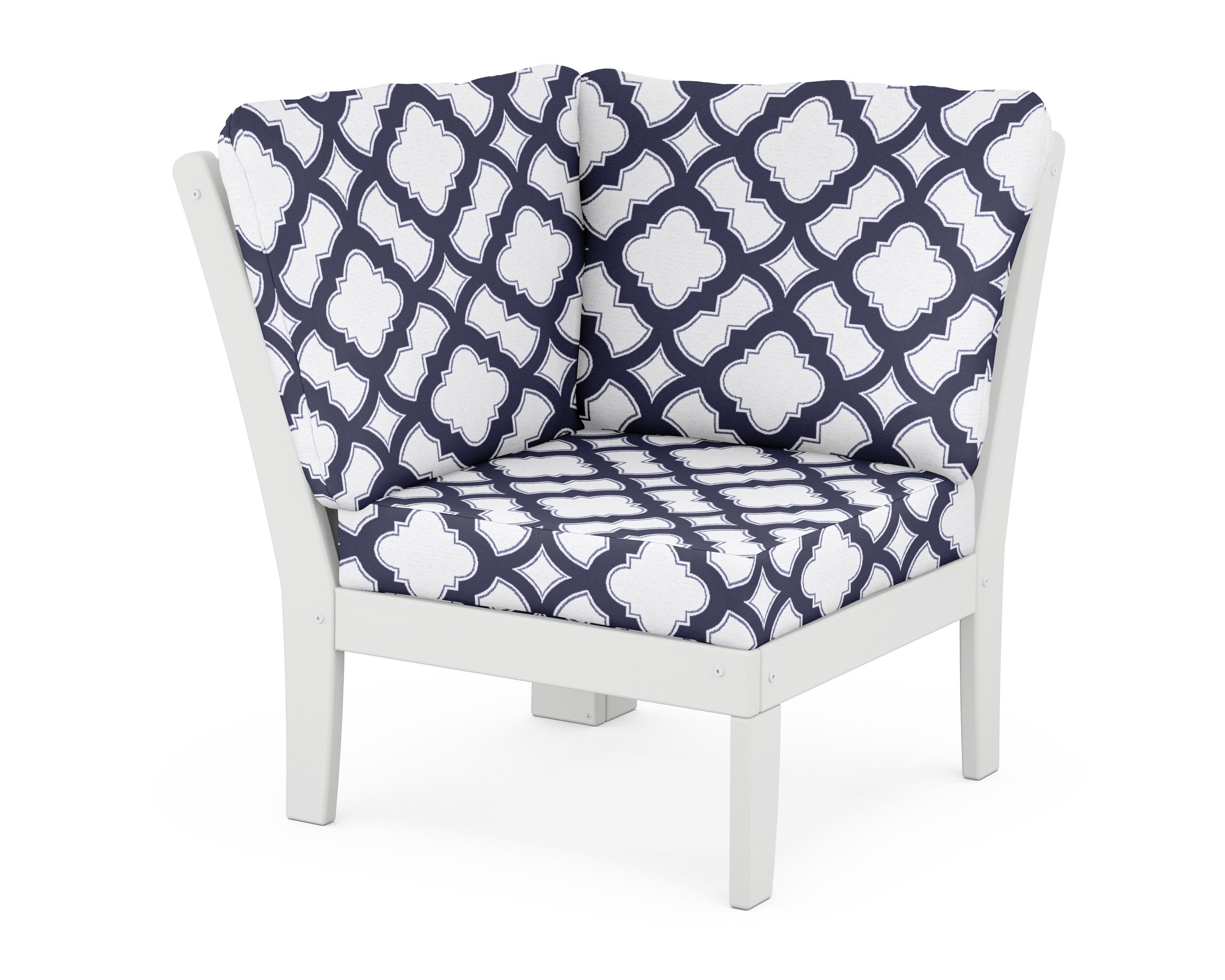 POLYWOOD® Braxton Modular Corner Chair in White / Trellis Navy