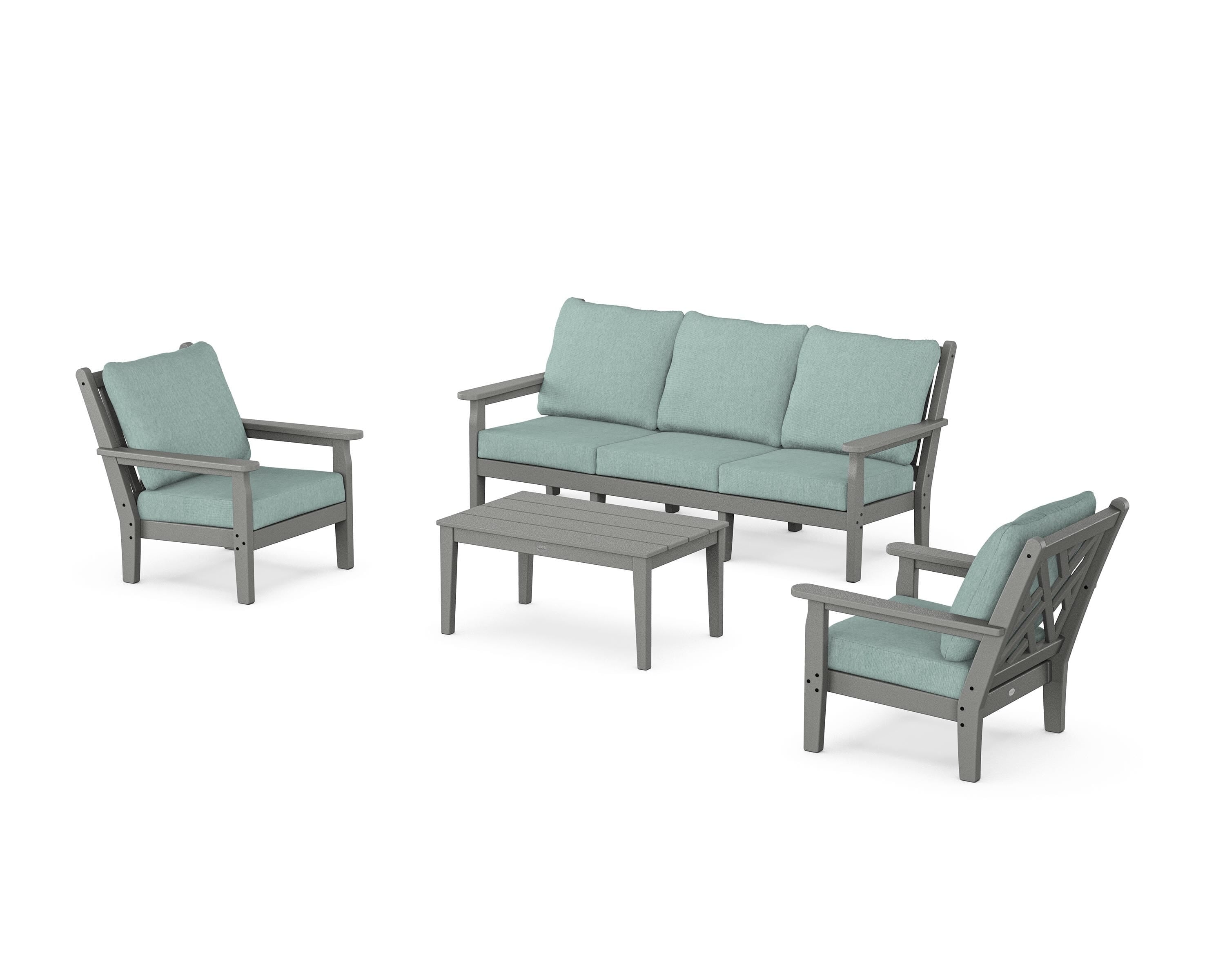 POLYWOOD® Chippendale 4-Piece Deep Seating Set with Sofa in Slate Grey / Glacier Spa