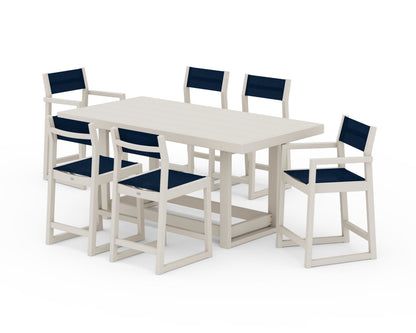POLYWOOD® EDGE Sling 7-Piece Counter Table Set in Sand / Navy Blue Sling