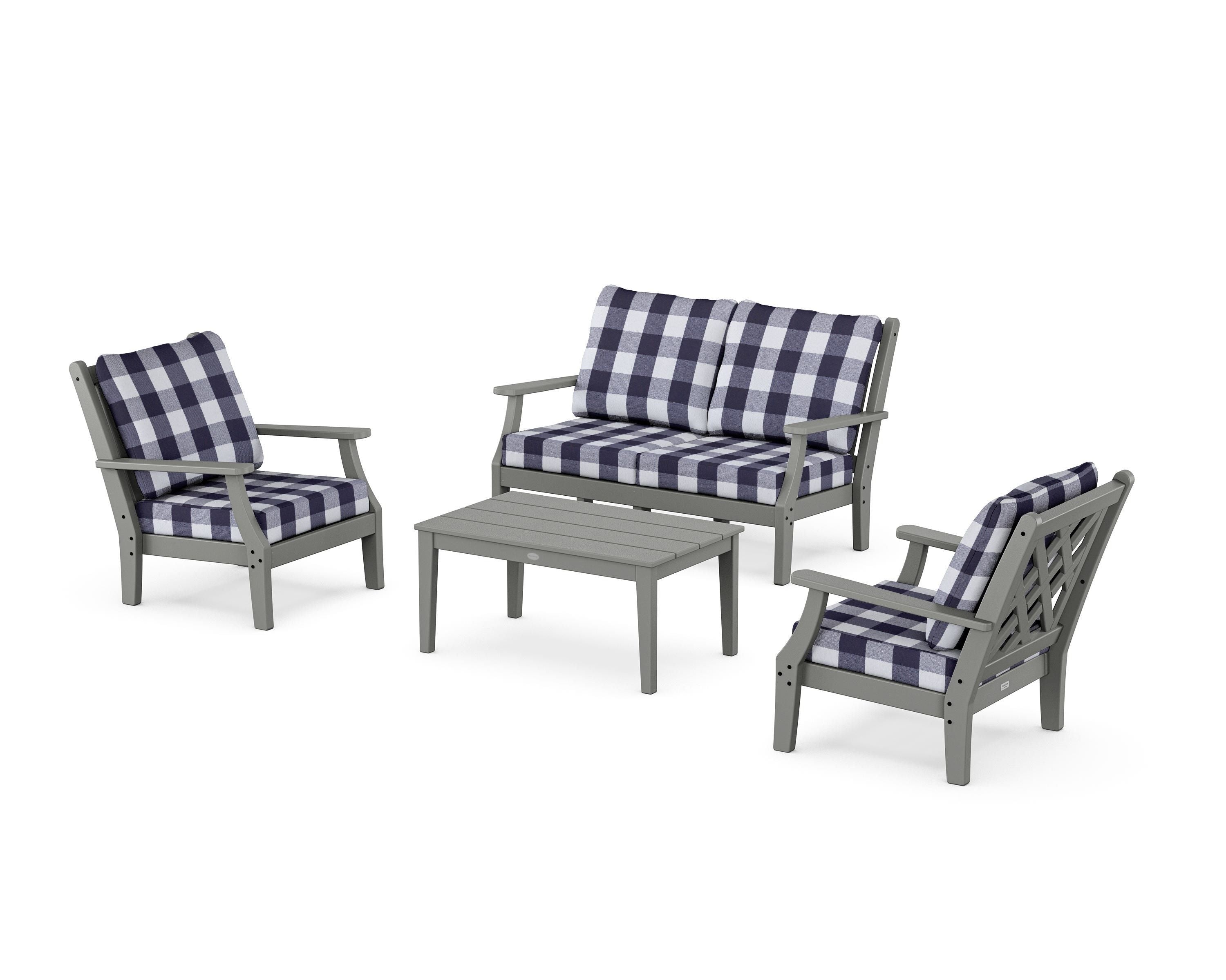 Country Living Wovendale 4-Piece Deep Seating Set with Loveseat in Slate Grey / Buffalo Plaid Navy