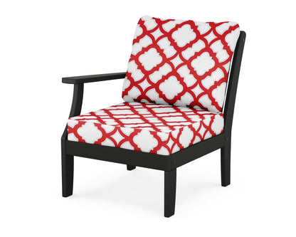 POLYWOOD® Braxton Modular Left Arm Chair in Black / Trellis Crimson