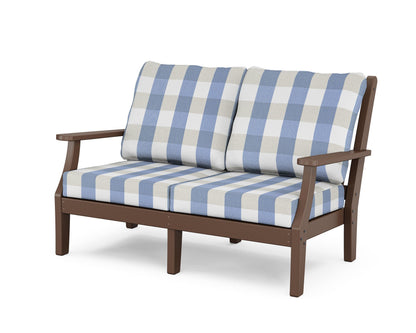 Country Living Wovendale Deep Seating Loveseat in Mahogany / Buffalo Plaid Sky Blue