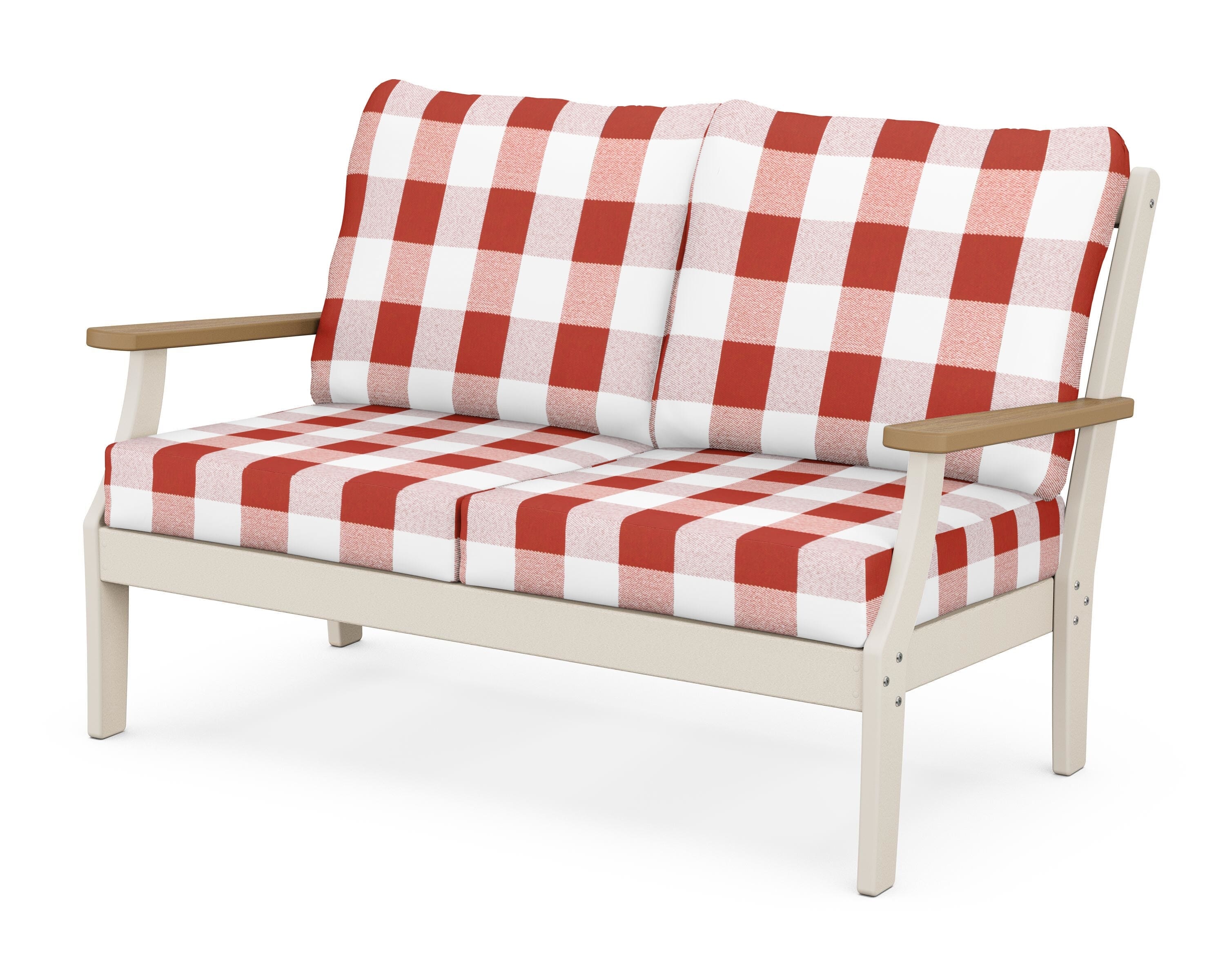 POLYWOOD® Braxton Deep Seating Loveseat in Sand / Natural / Buffalo Plaid Crimson