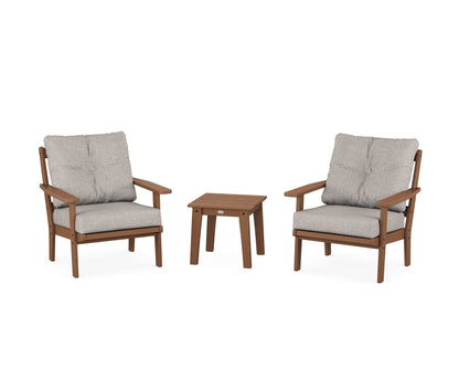 POLYWOOD® Oxford 3-Piece Deep Seating Set in Teak / Weathered Tweed