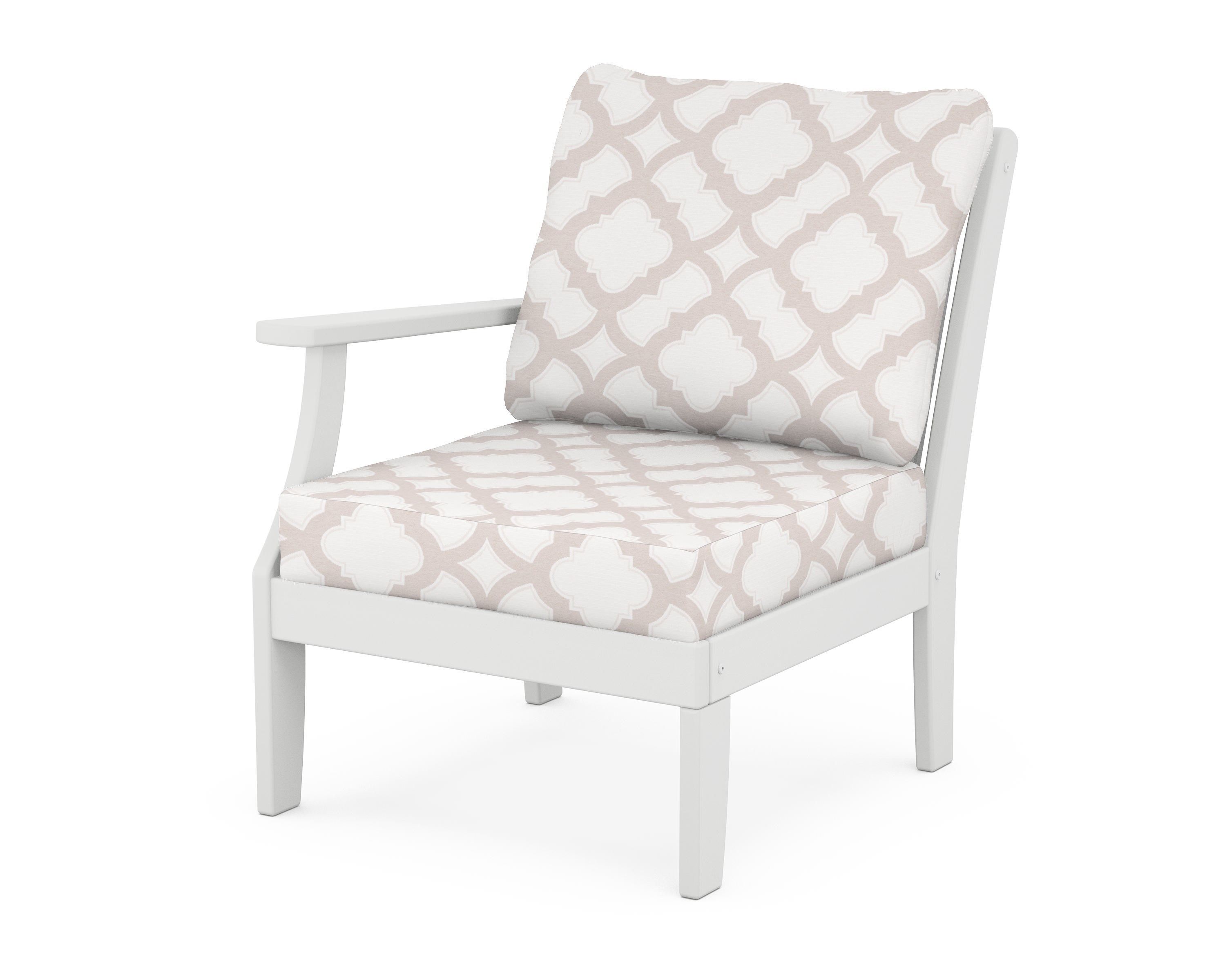 POLYWOOD® Braxton Modular Left Arm Chair in White / Trellis Dune Burlap