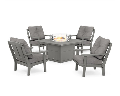 POLYWOOD® Mission 5-Piece Deep Seating Set with Fire Pit Table in Slate Grey / Grey Mist