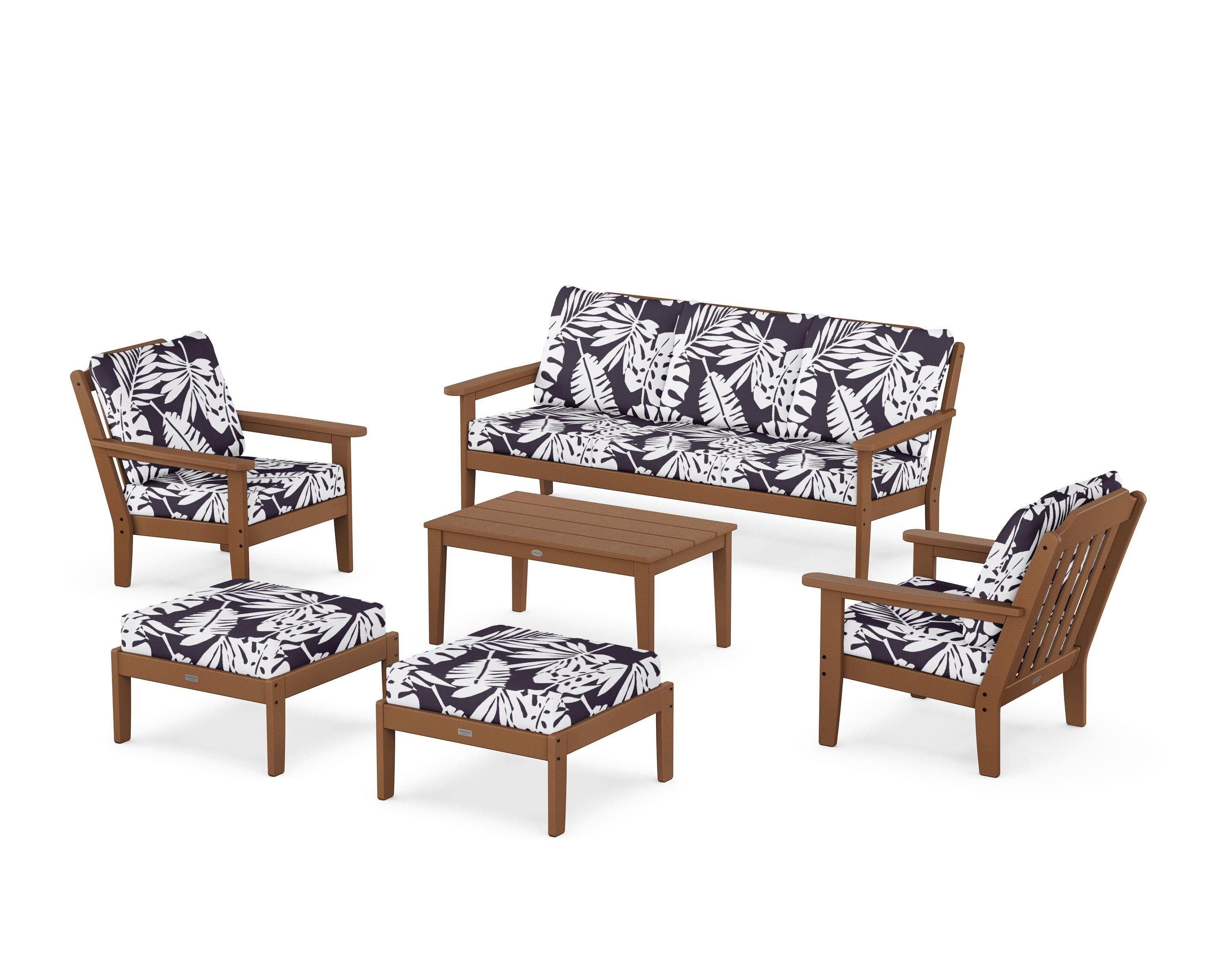 Country Living Cottage 6-Piece Lounge Sofa Set in Teak / Leaf Navy