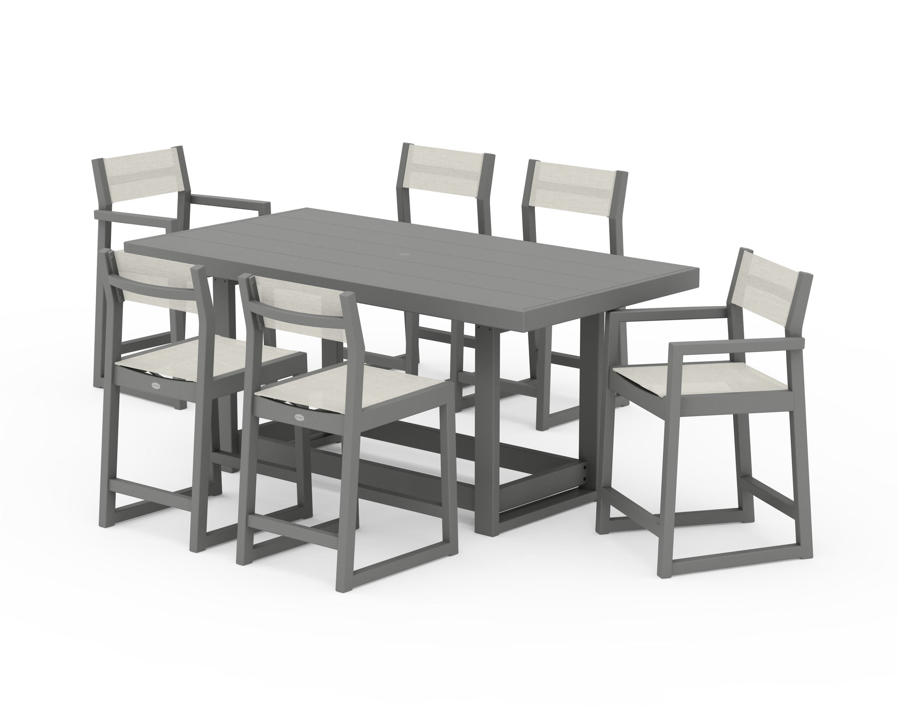 POLYWOOD® EDGE Sling 7-Piece Counter Table Set in Slate Grey / Parchment Sling