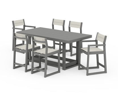 POLYWOOD® EDGE Sling 7-Piece Counter Table Set in Slate Grey / Parchment Sling