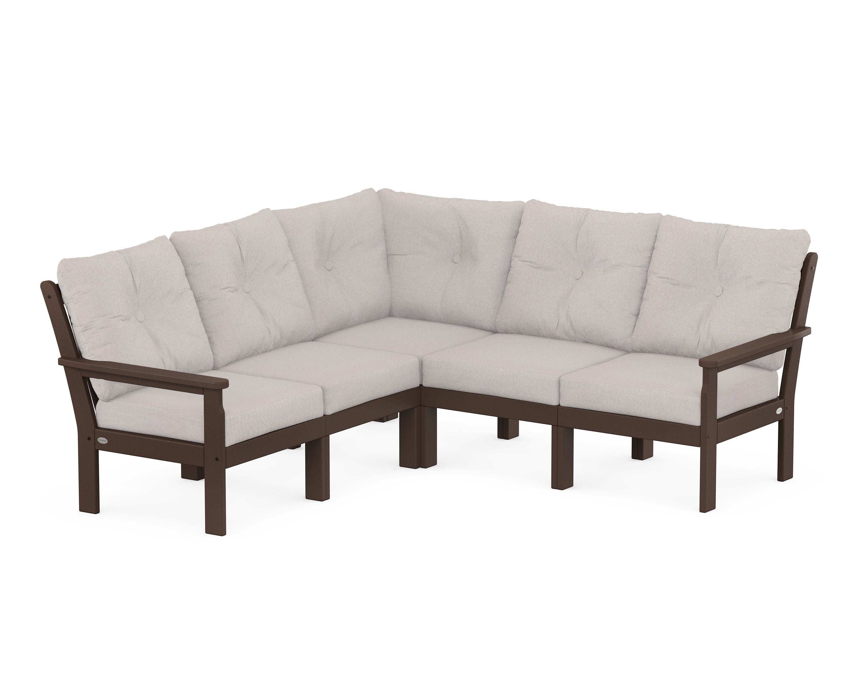 POLYWOOD® Vineyard 5-Piece Sectional in Mahogany / Dune Burlap