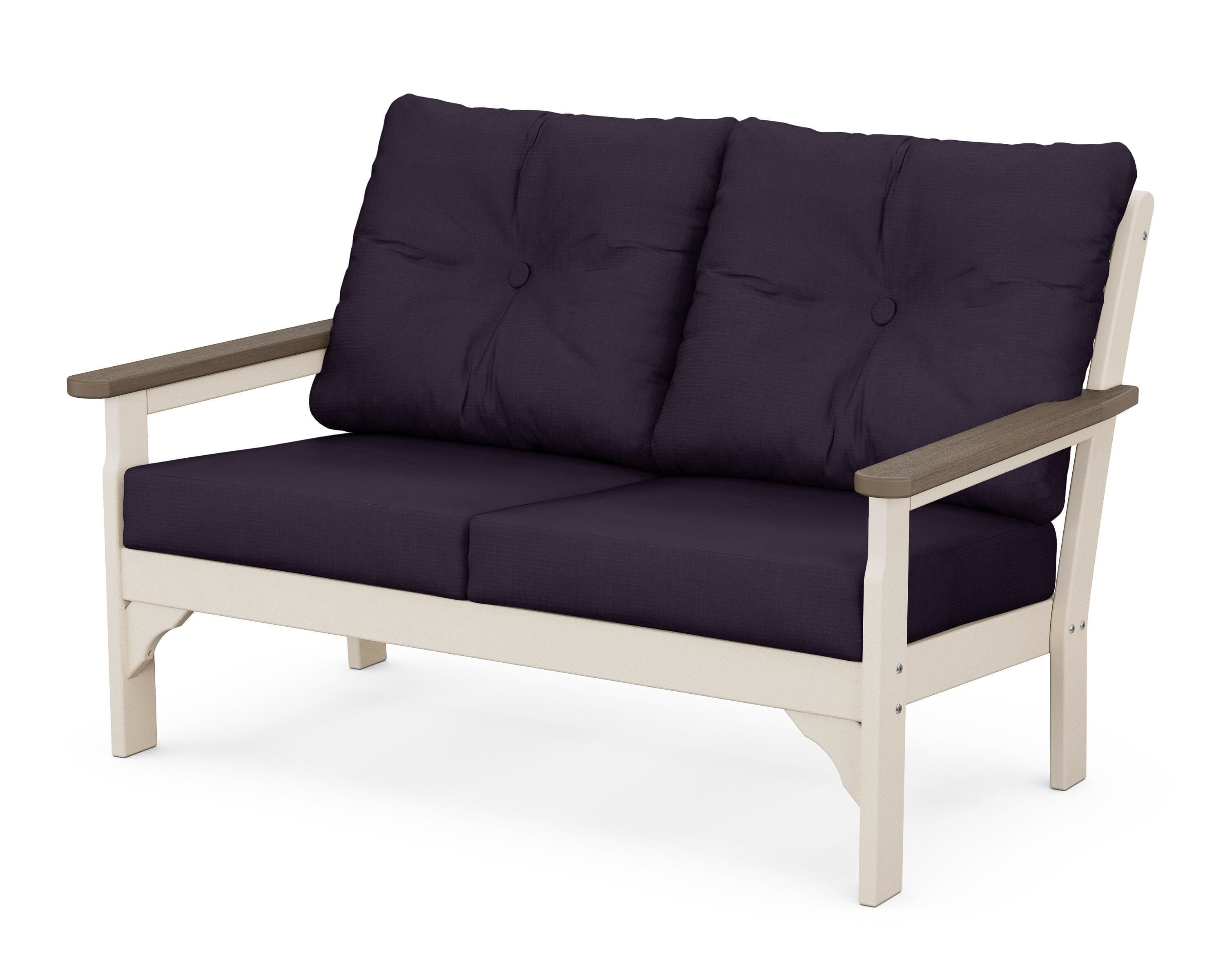 POLYWOOD® Vineyard Deep Seating Loveseat in Sand / Kona / Navy Linen