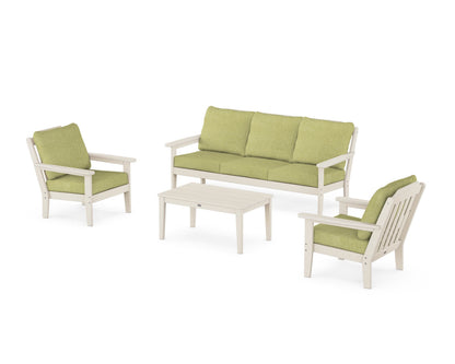 Country Living Cottage 4-Piece Deep Seating Set with Sofa in Sand / Chartreuse Boucle