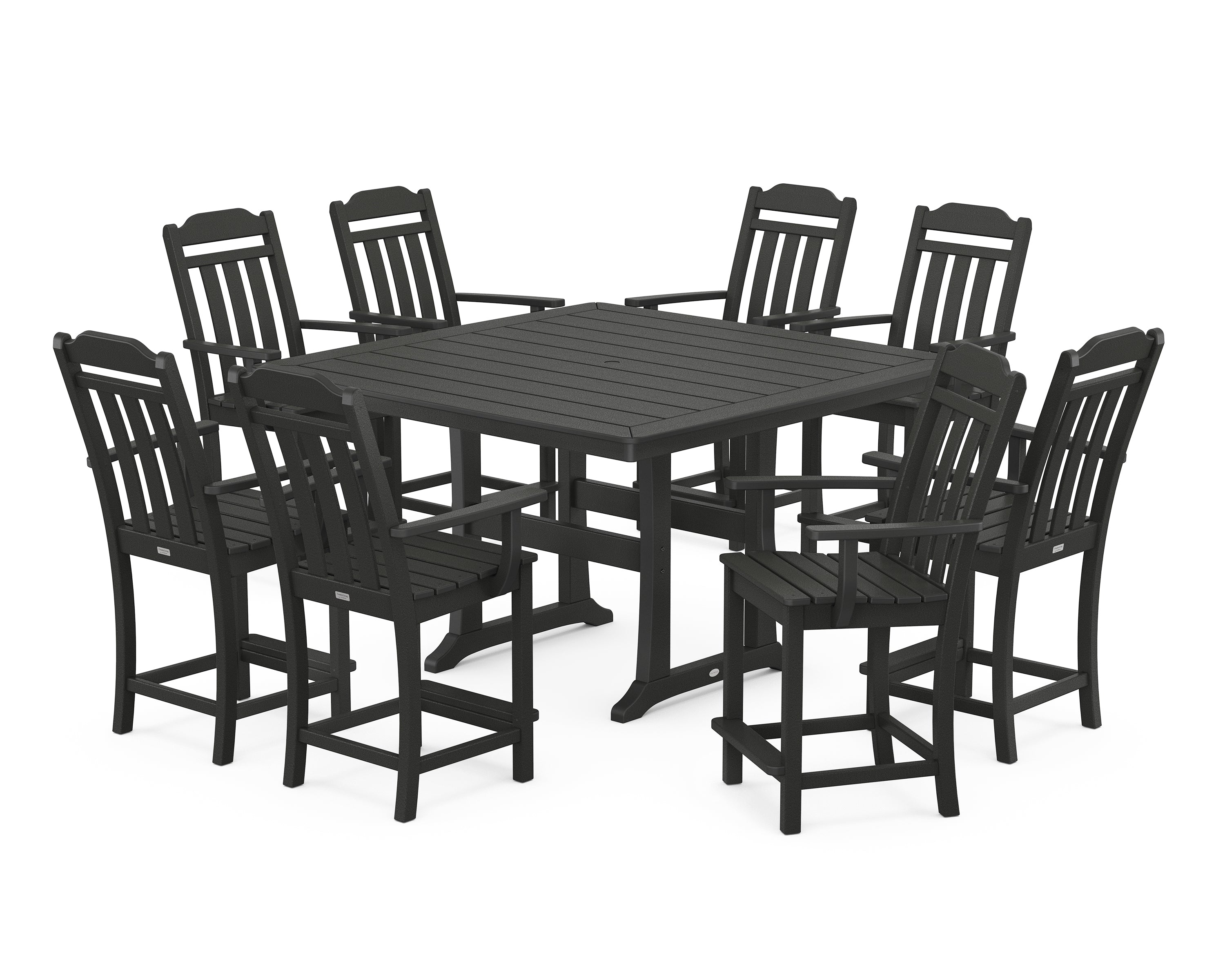 Country Living Cottage 9-Piece Square Counter Set with Trestle Legs in Black