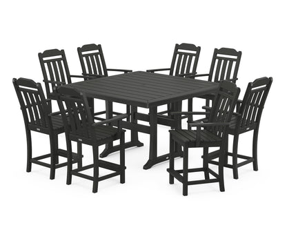 Country Living Cottage 9-Piece Square Counter Set with Trestle Legs in Black