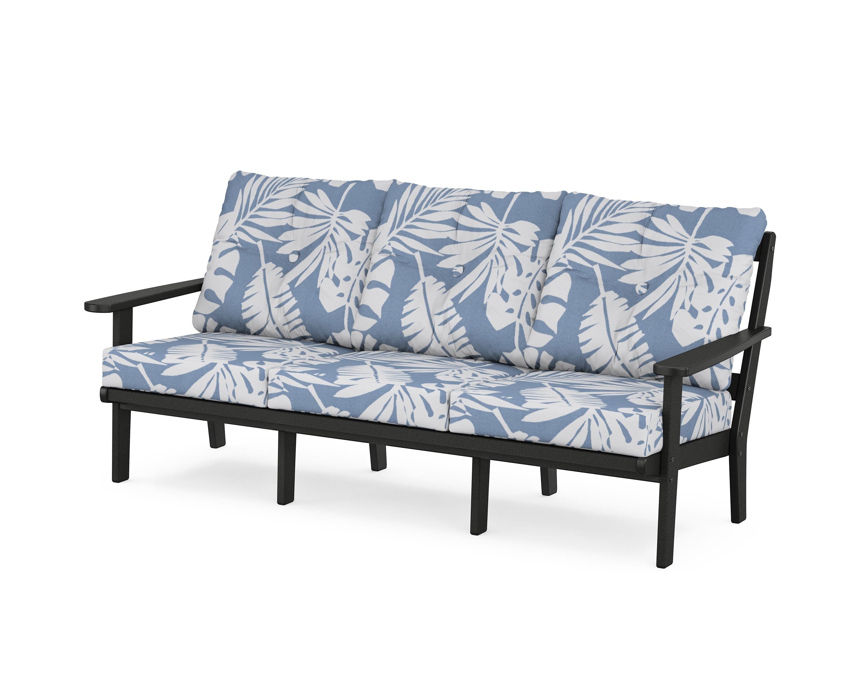 POLYWOOD® Mission Deep Seating Sofa in Black / Leaf Sky Blue
