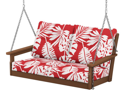 POLYWOOD® Vineyard Deep Seating Swing in Teak / Leaf Crimson