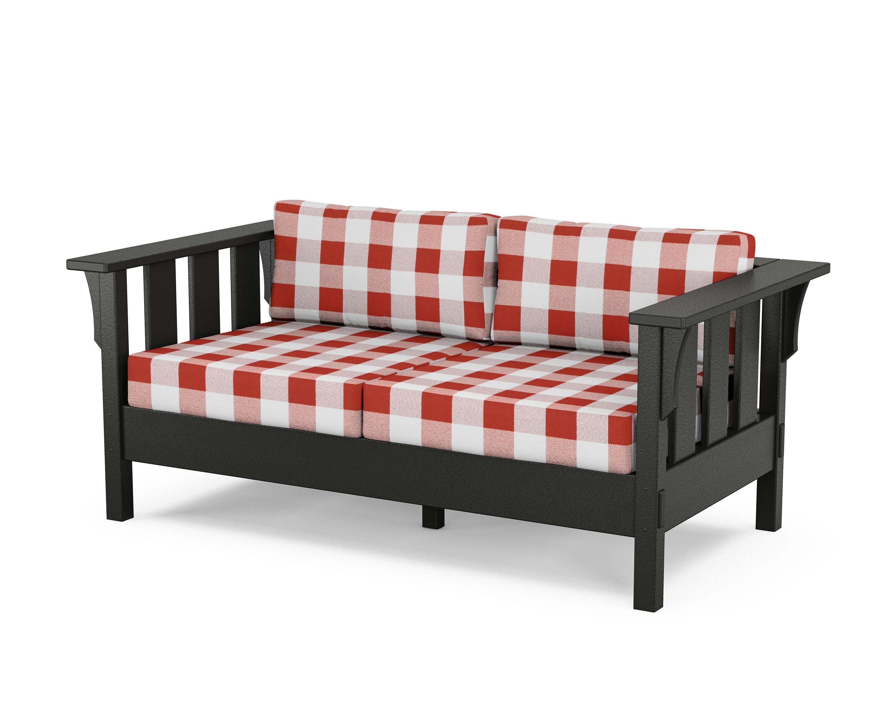 Martha Stewart by POLYWOOD® Acadia Deep Seating Loveseat in Black / Buffalo Plaid Crimson