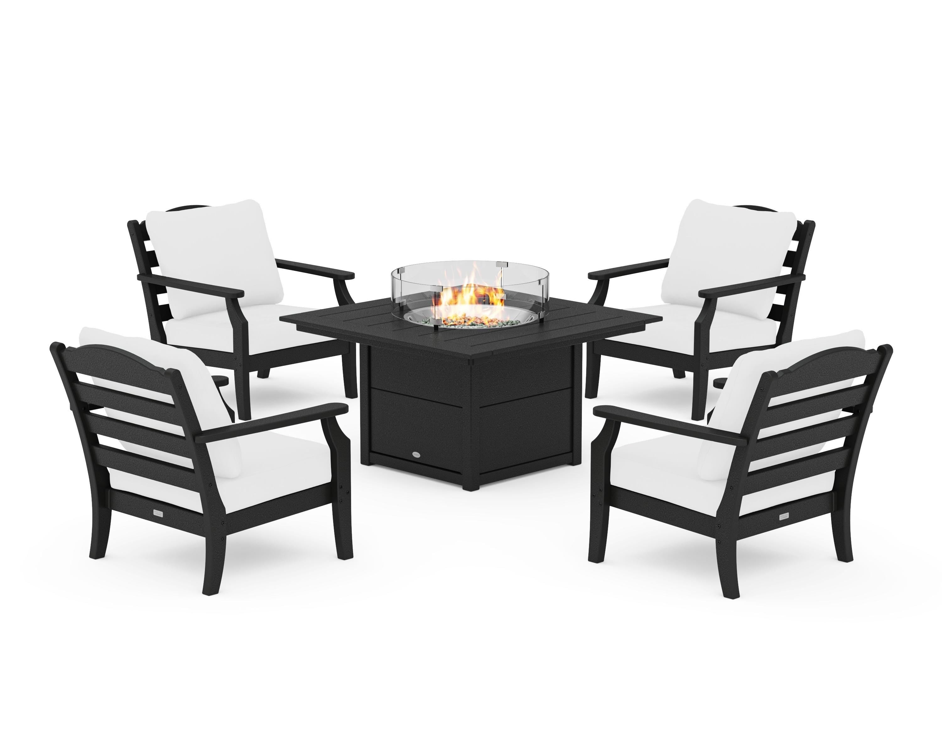 Draper James™ by  POLYWOOD® Savannah 5-Piece Deep Seating Set with Fire Pit Table in Black / Natural