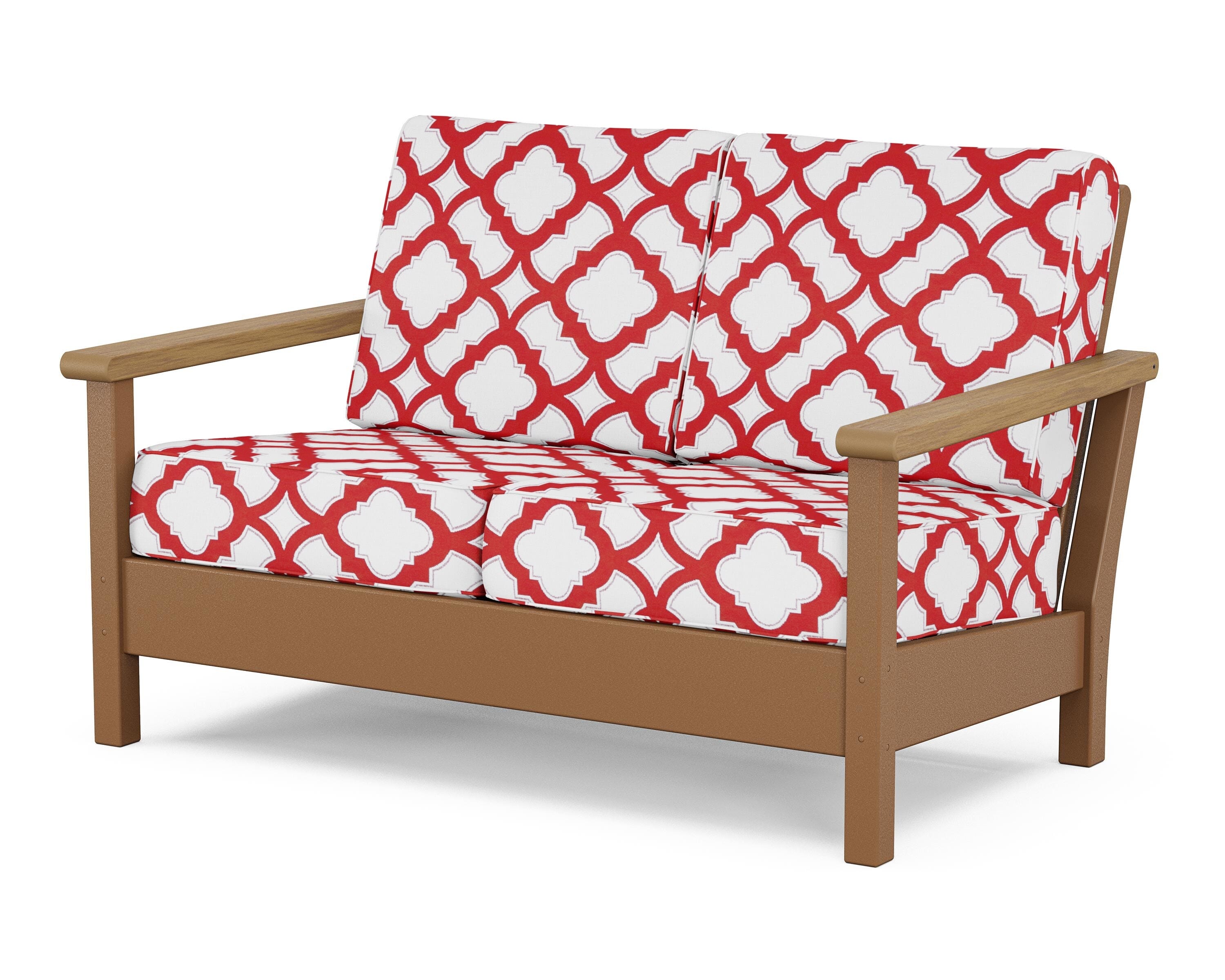 POLYWOOD® Harbour Deep Seating Loveseat in Teak / Natural / Trellis Crimson