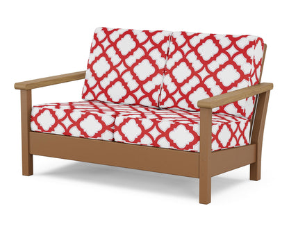 POLYWOOD® Harbour Deep Seating Loveseat in Teak / Natural / Trellis Crimson