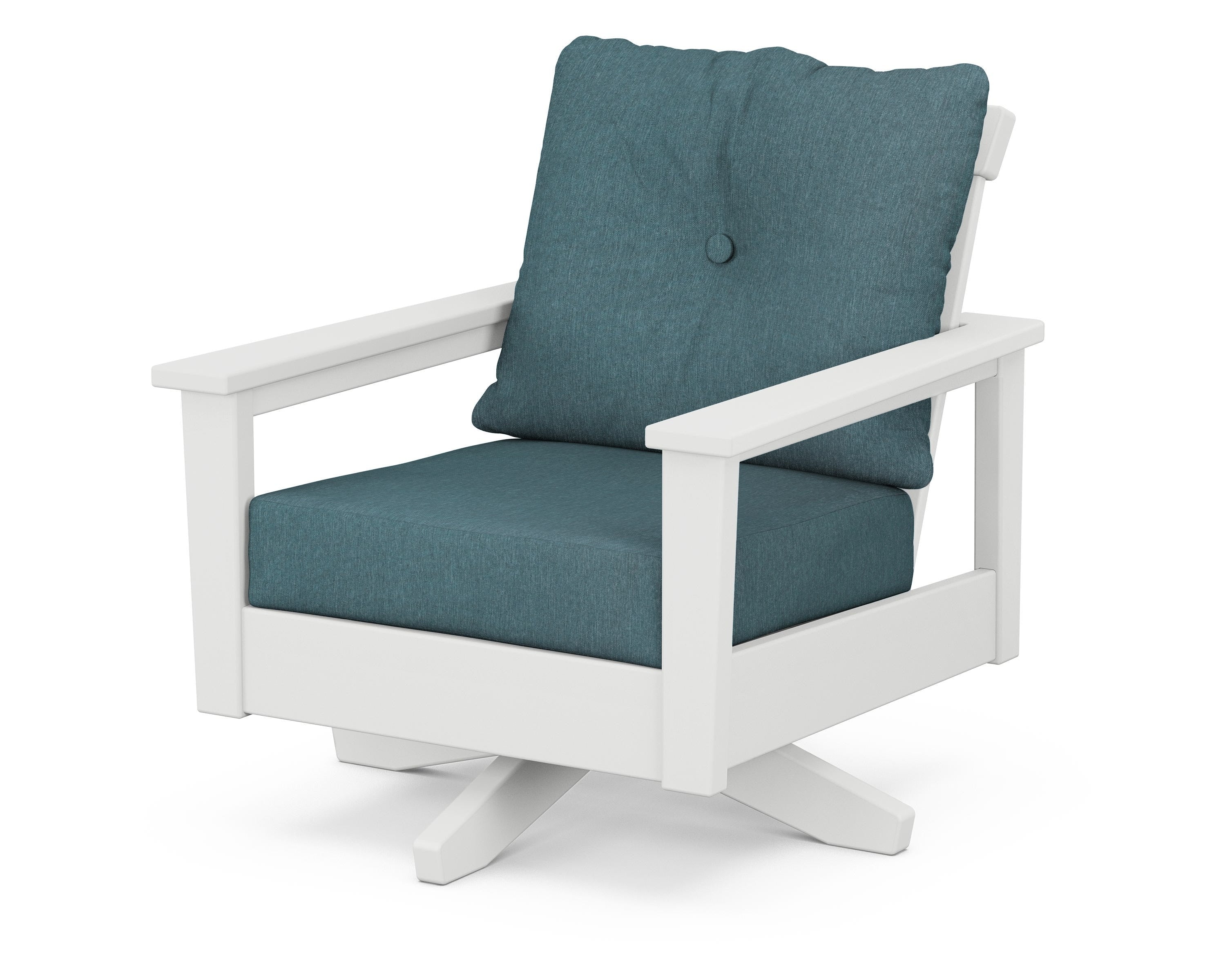 POLYWOOD® Prescott Deep Seating Swivel Chair in White / Ocean Teal
