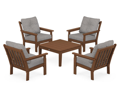 POLYWOOD® Vineyard 5-Piece Deep Seating Conversation Set in Teak / Grey Mist