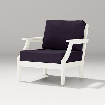 PW Designer Series Estate Lounge Chair in Vintage White / Navy Linen