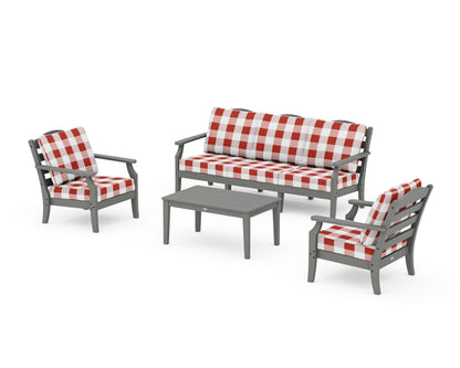 Draper James™ by  POLYWOOD® Savannah 4-Piece Deep Seating Set with Sofa in Slate Grey / Buffalo Plaid Crimson
