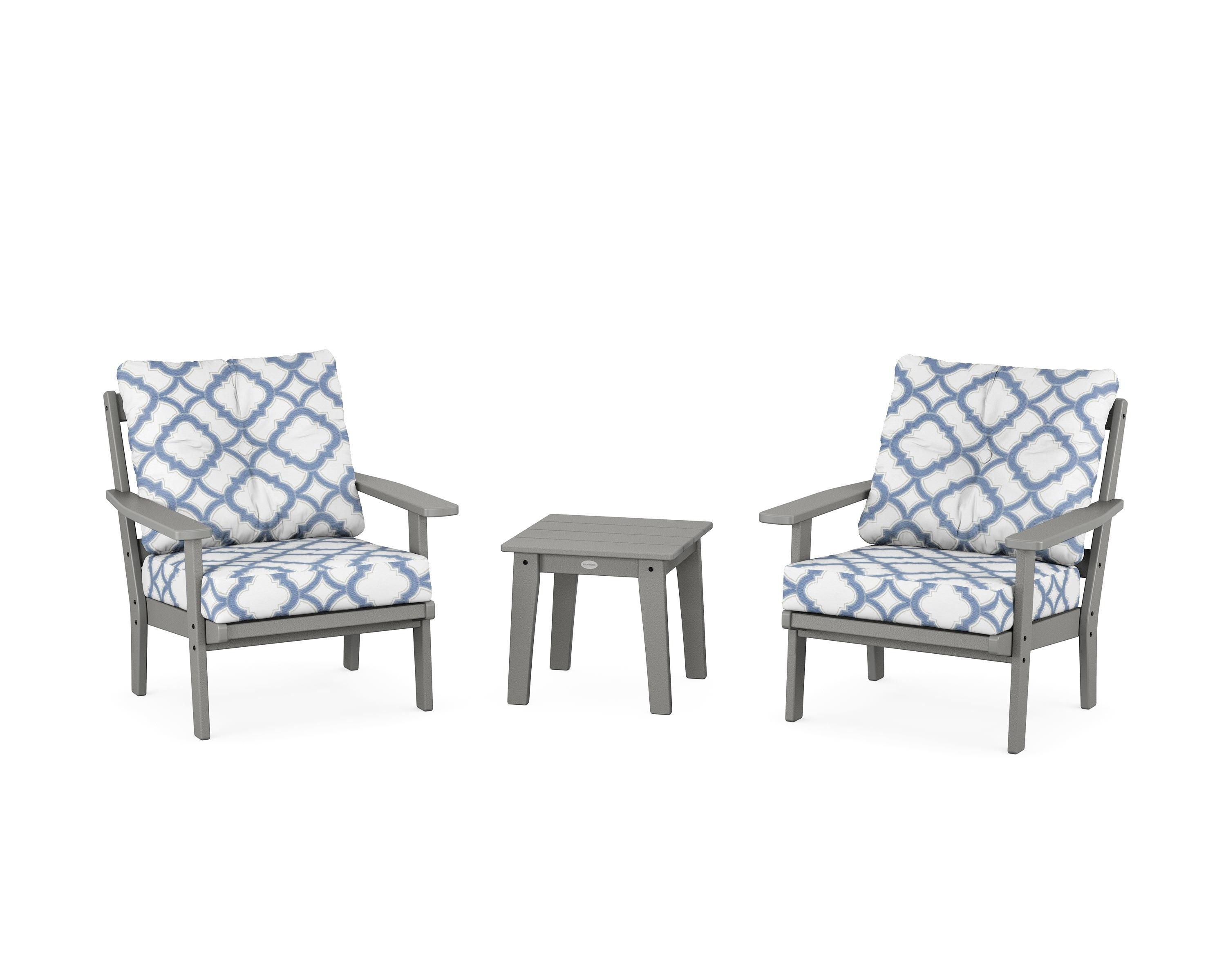 POLYWOOD® Prairie 3-Piece Deep Seating Set in Slate Grey / Trellis Sky Blue