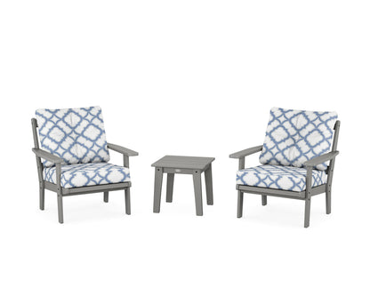 POLYWOOD® Prairie 3-Piece Deep Seating Set in Slate Grey / Trellis Sky Blue