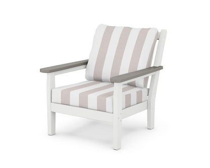 POLYWOOD® Chippendale Deep Seating Chair in White / Driftwood / Cabana Stripe Dune Burlap