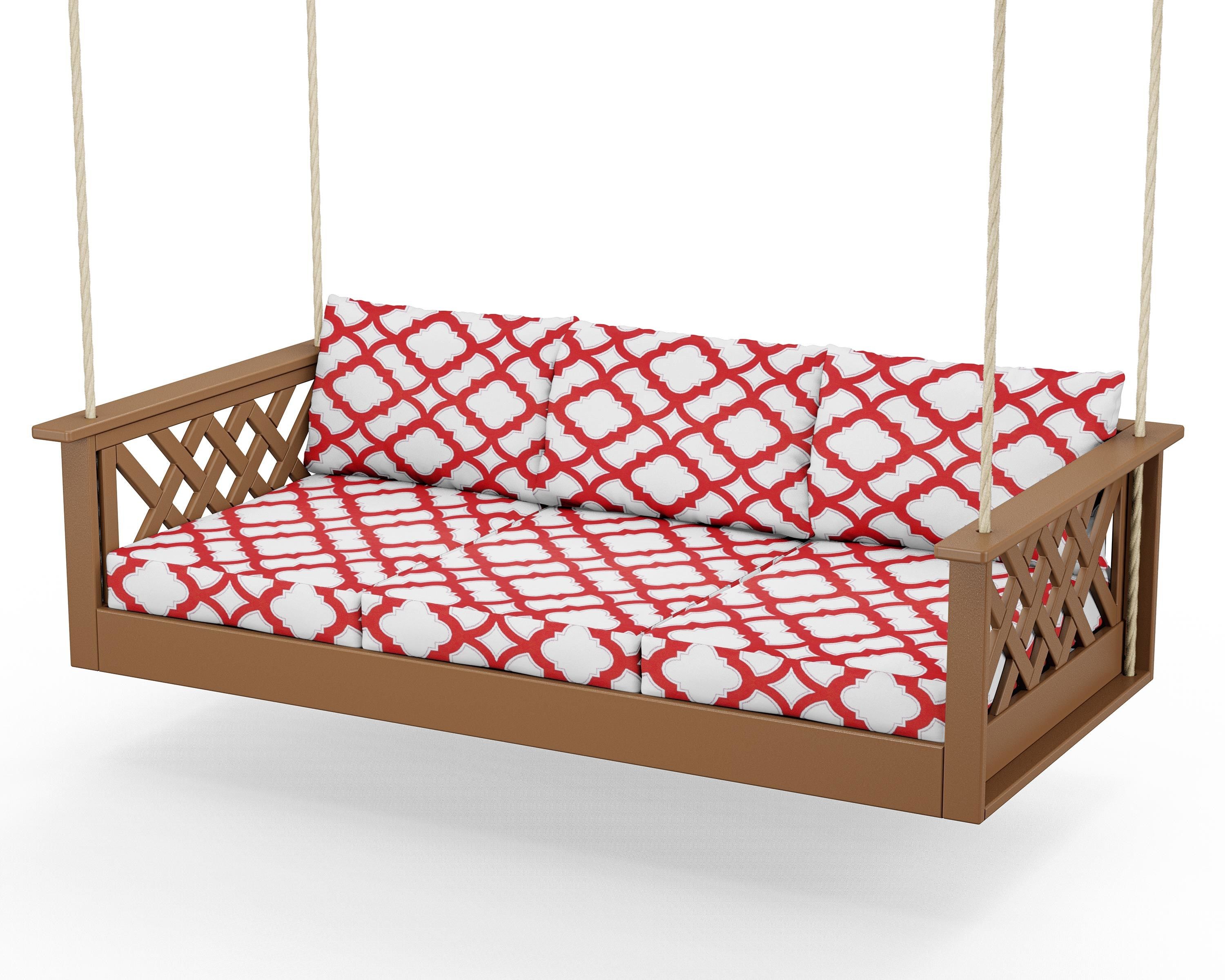 Country Living Wovendale Daybed Swing in Teak / Trellis Crimson