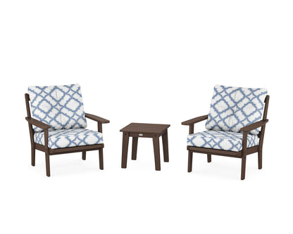 POLYWOOD® Prairie 3-Piece Deep Seating Set in Mahogany / Trellis Sky Blue
