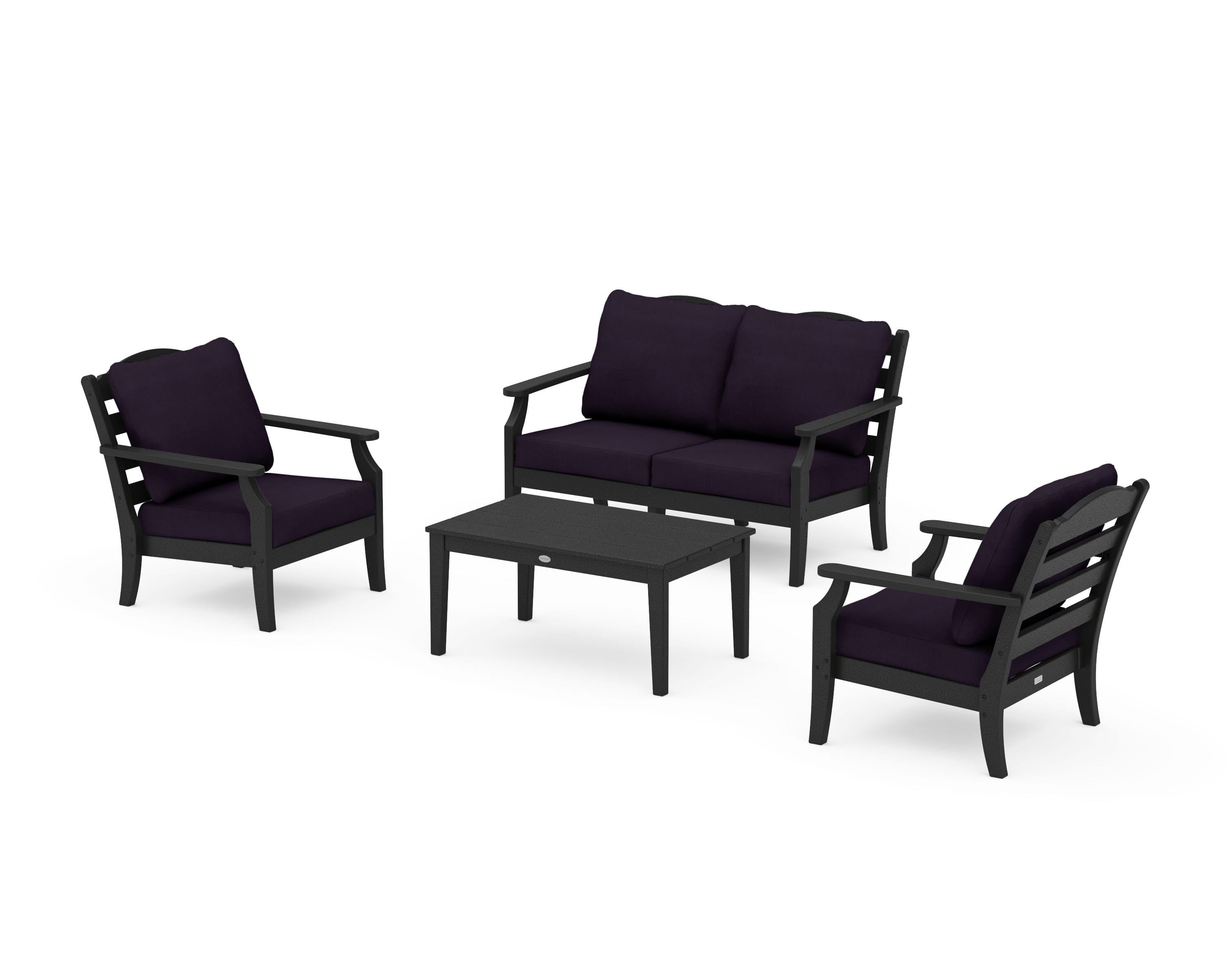 Draper James™ by  POLYWOOD® Savannah 4-Piece Deep Seating Set with Loveseat in Black / Navy Linen