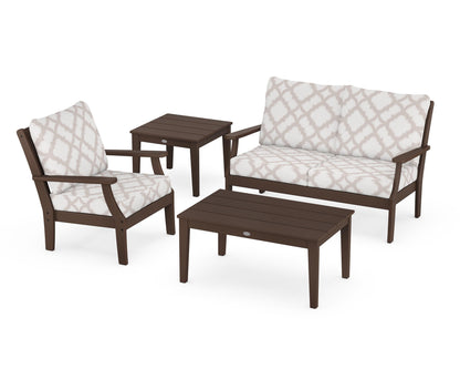 POLYWOOD® Braxton 4-Piece Deep Seating Set in Mahogany / Trellis Dune Burlap