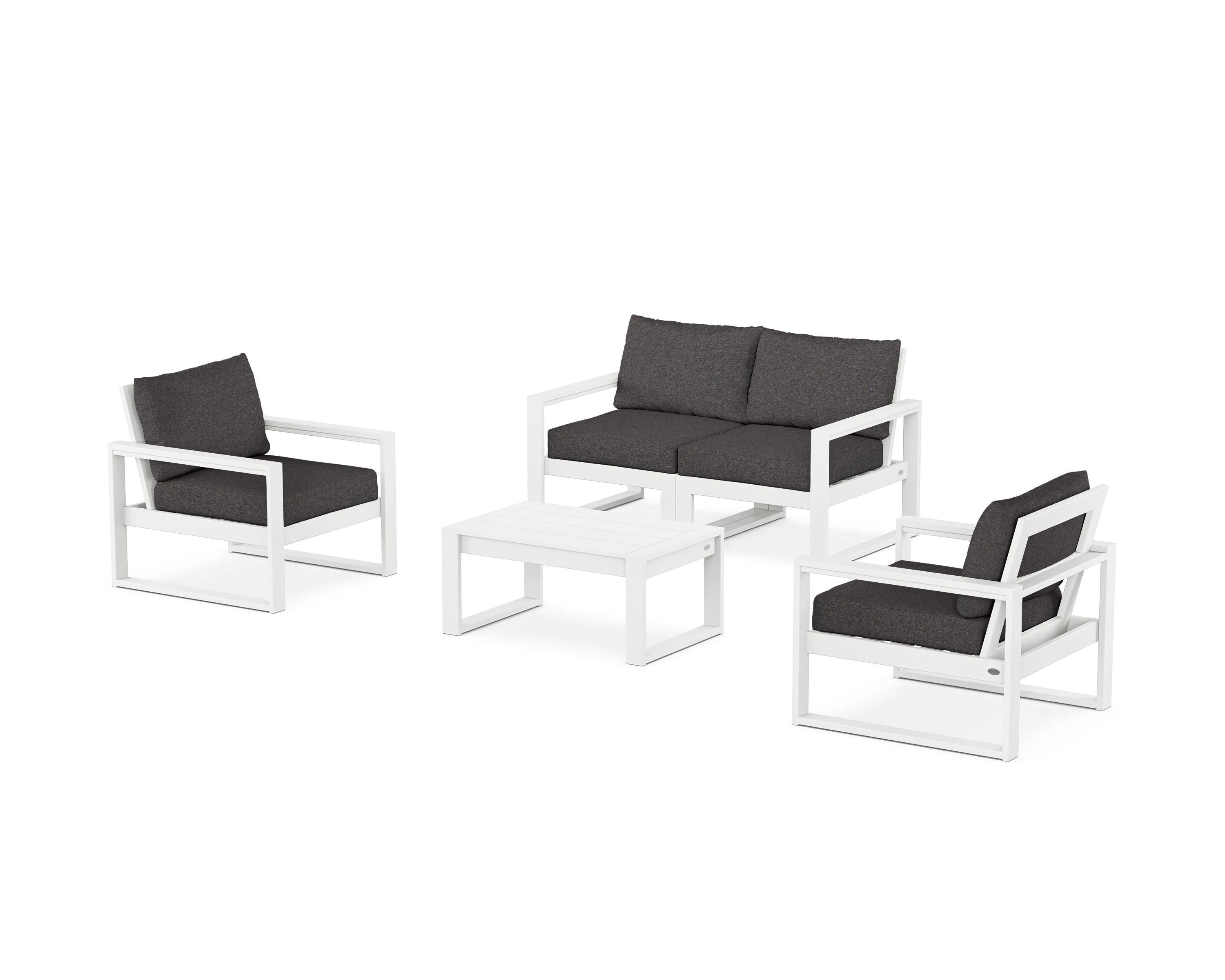 POLYWOOD® EDGE Sectional 4-Piece Deep Seating Set with Loveseat in White / Ash Charcoal