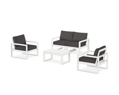 POLYWOOD® EDGE Sectional 4-Piece Deep Seating Set with Loveseat in White / Ash Charcoal