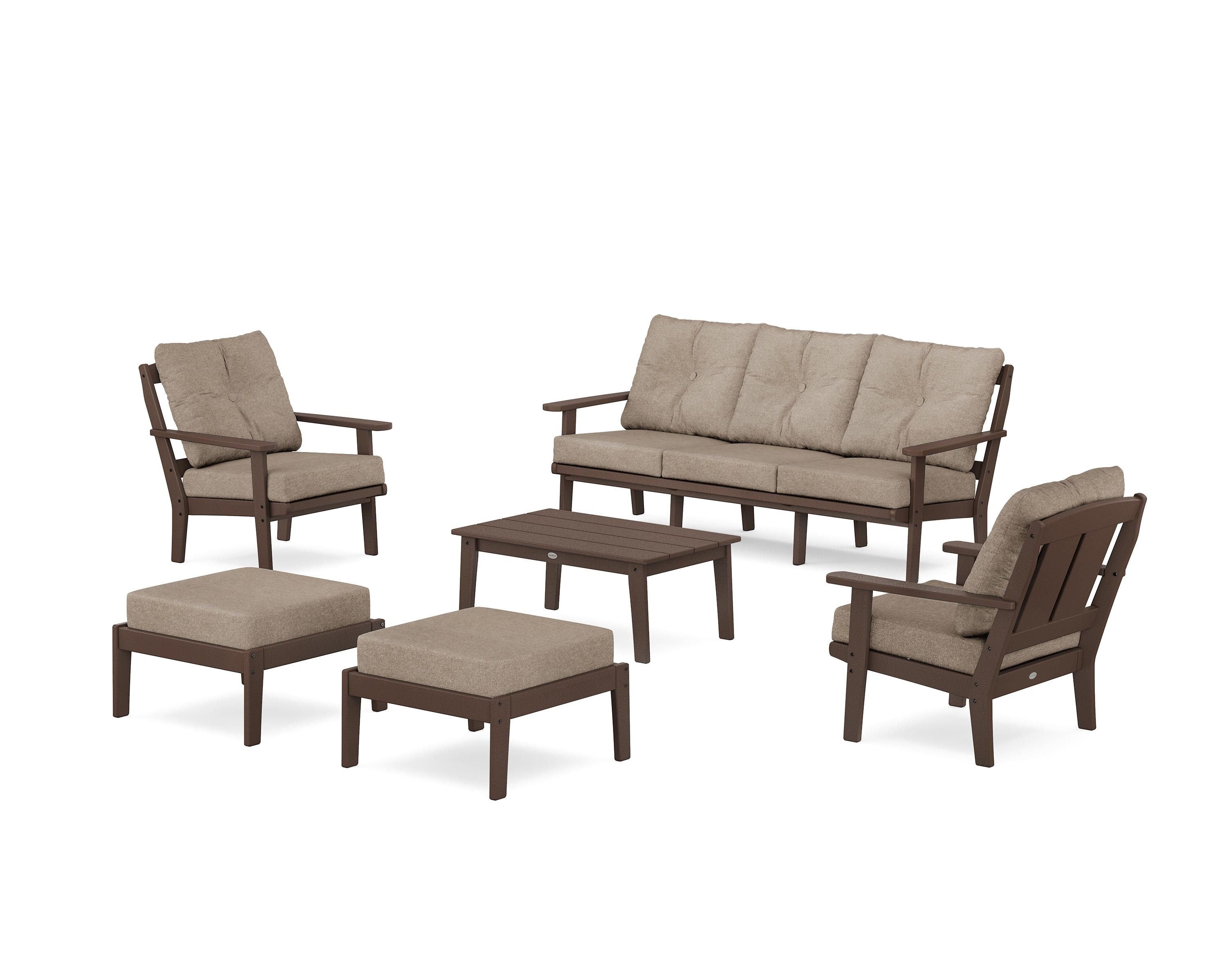 POLYWOOD® Mission 6-Piece Lounge Sofa Set in Mahogany / Spiced Burlap
