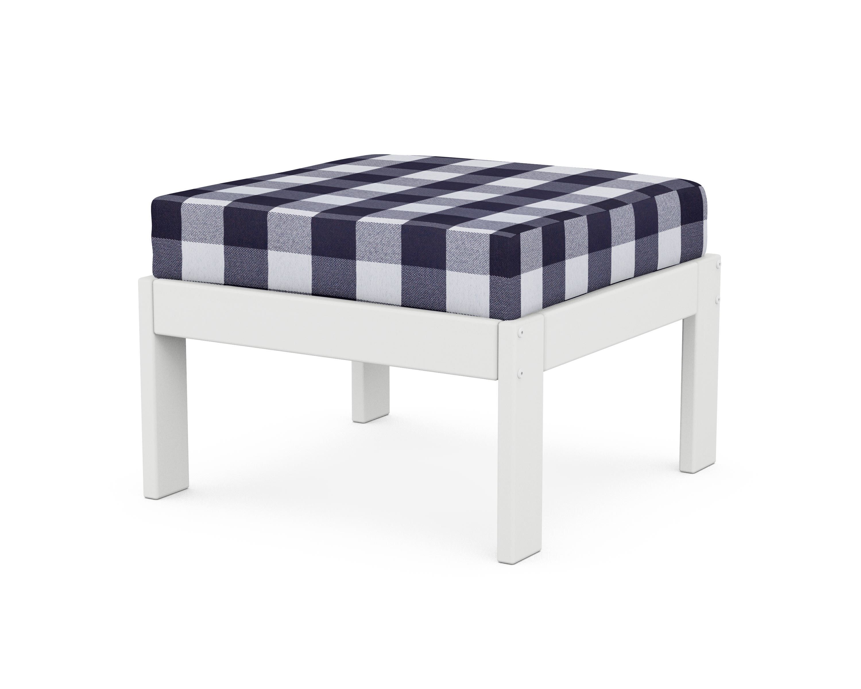 POLYWOOD® Vineyard Modular Ottoman in White / Buffalo Plaid Navy