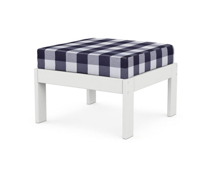 POLYWOOD® Vineyard Modular Ottoman in White / Buffalo Plaid Navy