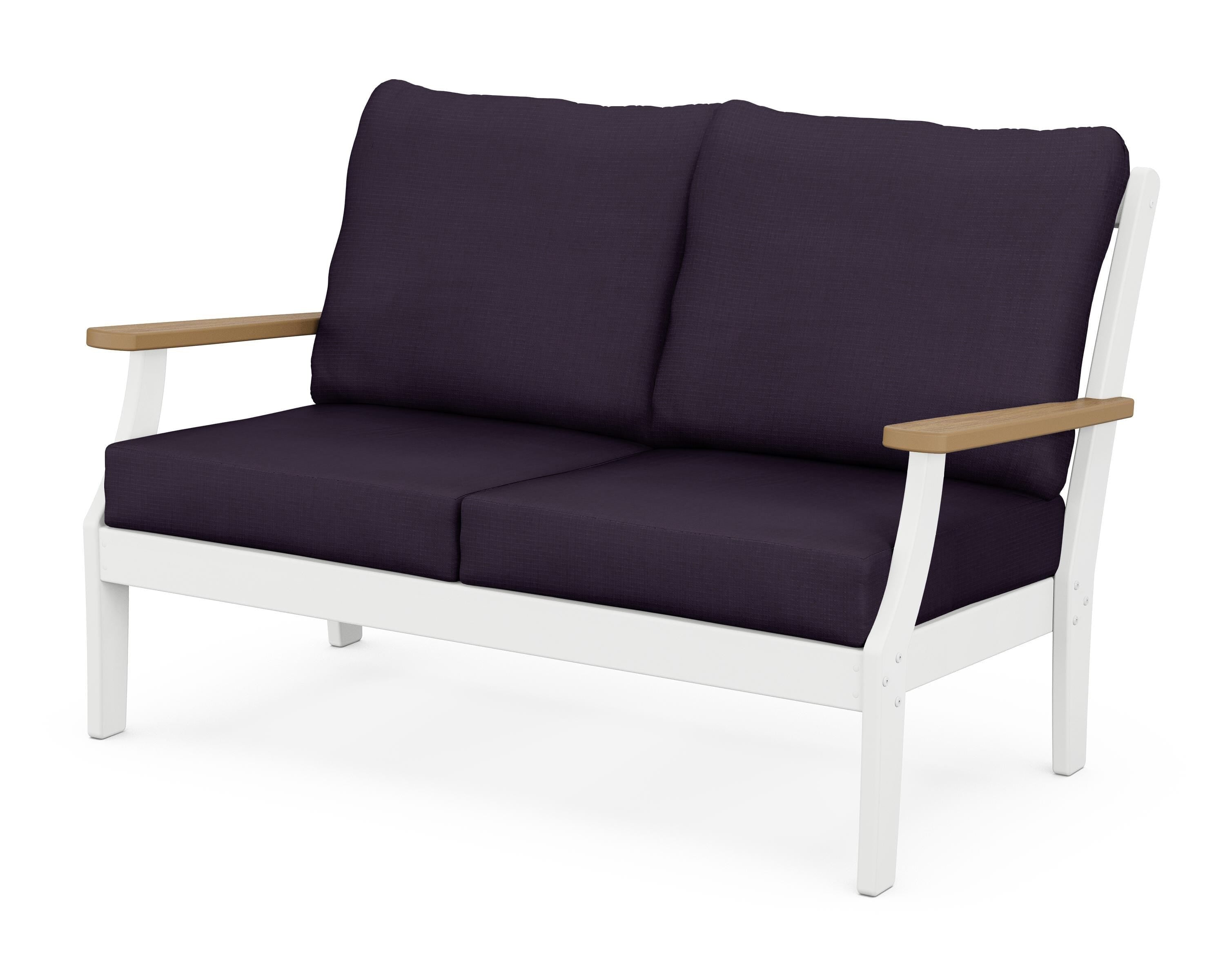 POLYWOOD® Braxton Deep Seating Loveseat in White / Natural / Navy Linen